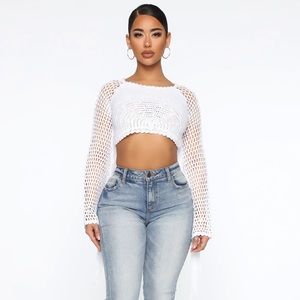 White Fringe Cropped Sweater